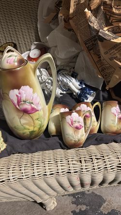 Antique Porcelain Pitcher and Mugs Set