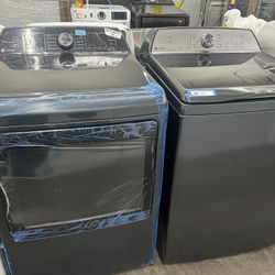 GE Profile 5.0 cu. ft. High-Efficiency Top Load Washer & 7.4 cu. ft. Capacity aluminized alloy drum Electric Dryer