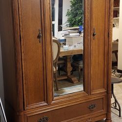 Oak armoire And Queen Bed