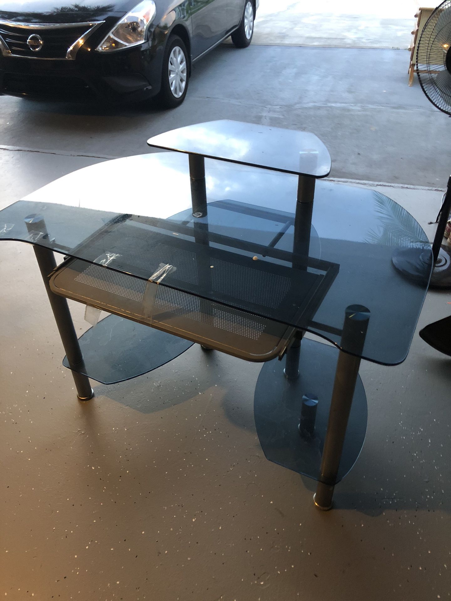 Blue Tinted Glass Office Desk