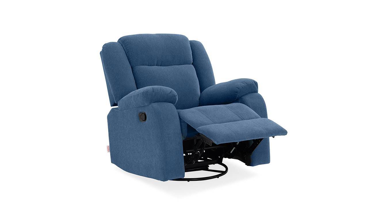 Swivel Rocker Recliner Manual Nursery Rocking Chairs, Soft Fabric Overstuffed Heavy Duty Single Sofa, Blue