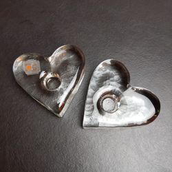 Vintage Blenko Solid Crystal Heart Shaped Tapered Candle Holders ~ Set of 2