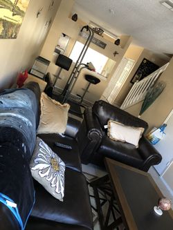 Leather sofa, chair and matching table