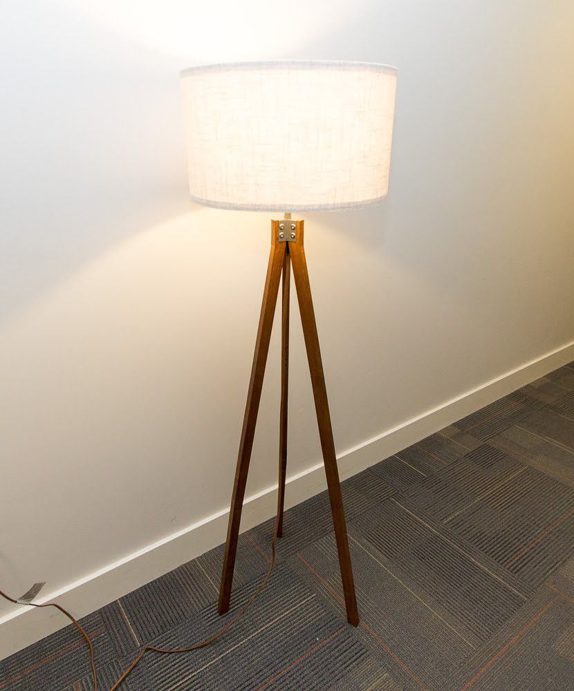Wood tripod floor lamp with fabric shade

