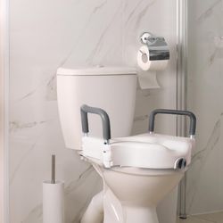 (203) Vaunn Raised Toilet Seat and Elevated Commode Booster Seat Riser with Removable Padded Grab bar Handles & Locking Mechanism