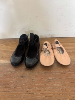 Bundle: Black Tap Shoes and Pink Ballet Slippers - Size 10