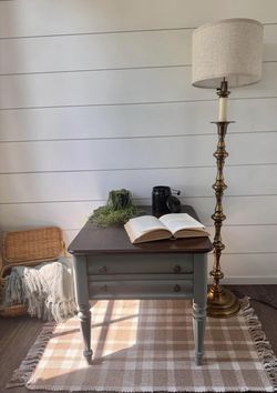 Refinished Modern Cottage Nightstand | Sage Green & Walnut