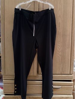 New decorative black pants with side zipper and buttons on bottom of legs