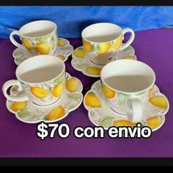 Set De  4 Tazas Y 4 Platos Chiquitos Limoncello