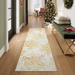 Snowflake Christmas Runner Rug, 2x4 Non Slip Christmas Rug Runners for Hallways Non Skid Washable Runner Rug Holiday Decor Carpet Runner for Kitchen B