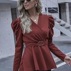 Leg of Mutton sleeve Belted blouse