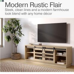 TV Stand Modern Barn Door 58" Very Nice Light Oak