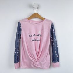 Tahari Girls Long Sleeve Shirts Pink Graphic T Shirt Size 7/8 Soft Comfy Shirt
