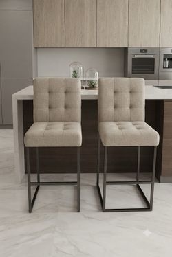 Pair and cushioned tufted bar stools
