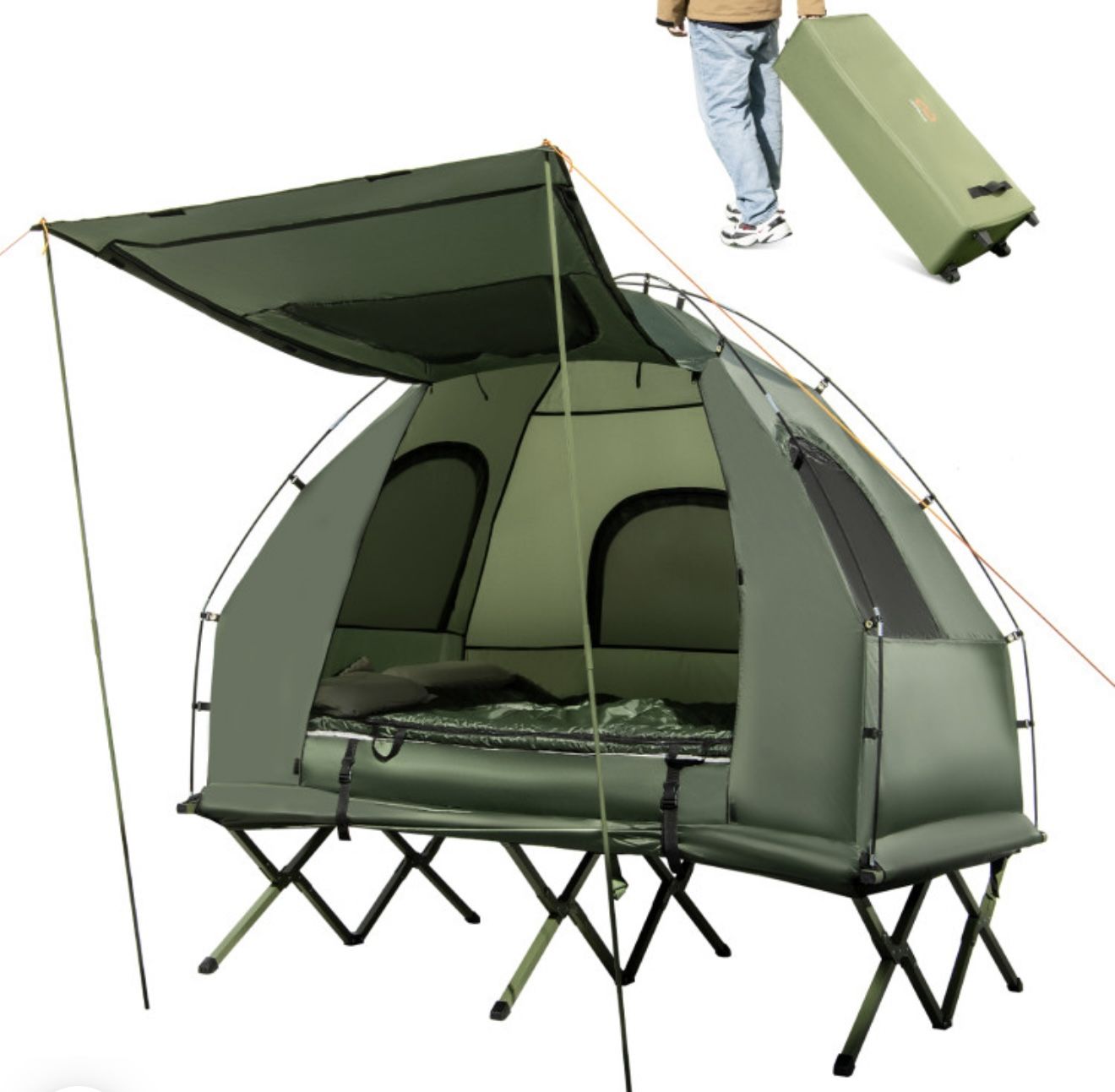 Costway 2-Person Compact Portable Pop-Up Tent Camping Cot with Air Mattress ,Pump, 2 Sleeping Bags