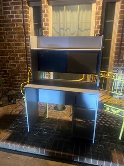 Gray Desk with Hutch and Storage
