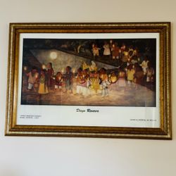 Large Framed Diego Rivera Print | “Niños Pidiendo Posada” 1953 | 41”x29.5” | Gold Frame