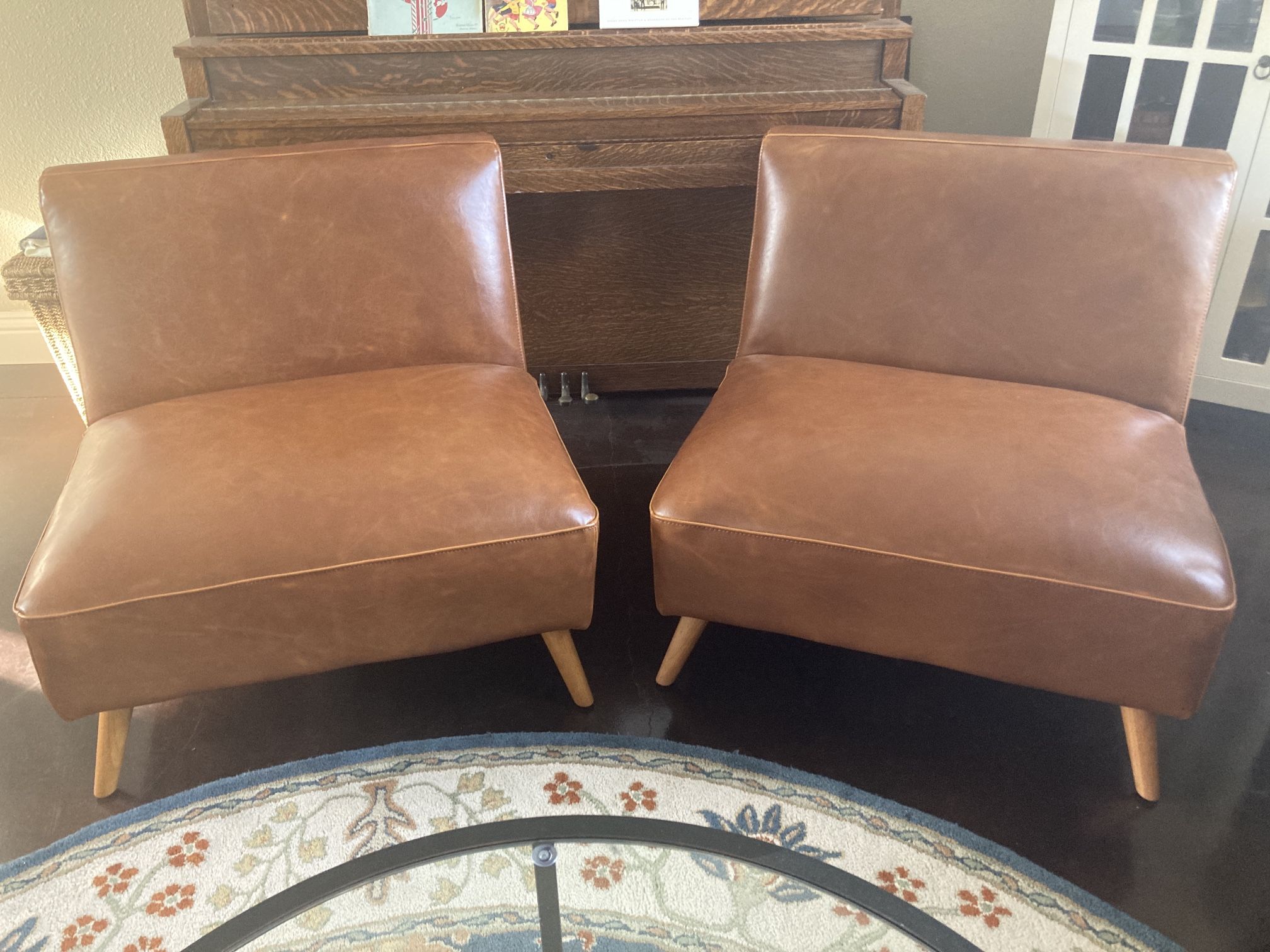 Cognac Mid Century Armless Huxley Chair( One Left )