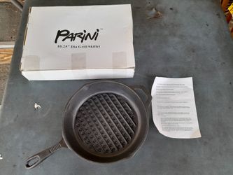 Parini 10.25 Inch Heavy Duty Cast Iron Outdoor Grill Skillet. (New & Pre-seasoned)
