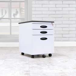 White Metal 3-Drawer Mobile File Cabinet with Lock and Key