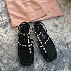 Stuart Weitzman Pearlita Leather Flat Sandals