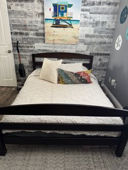 Dark Wood Full Bed Frame and mattress