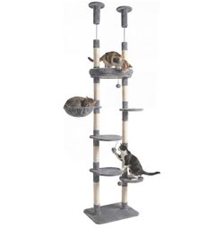 New Floor to Ceiling Cat Tree, 93-105.5 Inch Height Adjustable Floor to Ceiling Cat Tower