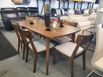 7pcs Walnut Dining Table and Chair Set