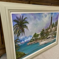 Nautical Oil Painting by Robert Stephen Simon, Leaving Lighthouse Cove 24"x36"