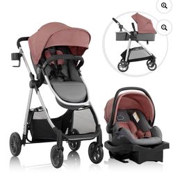 Evenflo Omni Plus Travel System with LiteMax Infant Car Seat, Shasta Pink