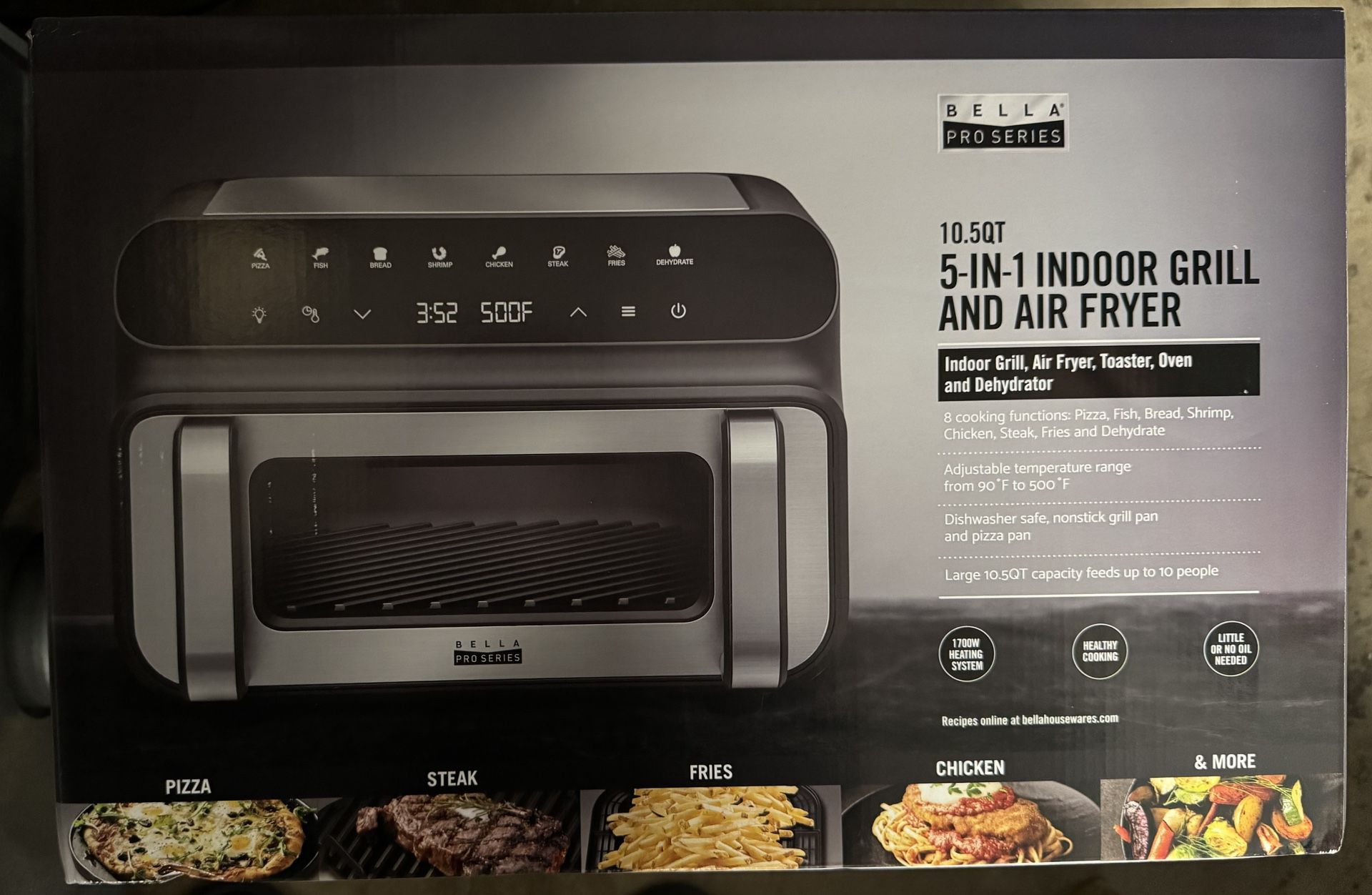 BRAND NEW Bella Pro Series - 10.5-qt. 5-in-1 Indoor Grill and Air Fryer - Black