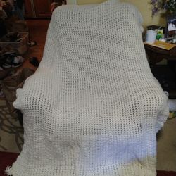 Very Large Old Fashioned Knit Wool-like Afghan