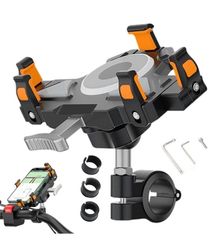 Motorcycle Phone Holder, with Lock Button, Rotated 360 Degrees and Adjusted at Multiple Angles, Super Stable Bike Motorcycle Phone Holder for Bikes
