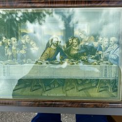 Vintage The Last Supper Color  Picture Print Framed  Jesus Wall Art Display