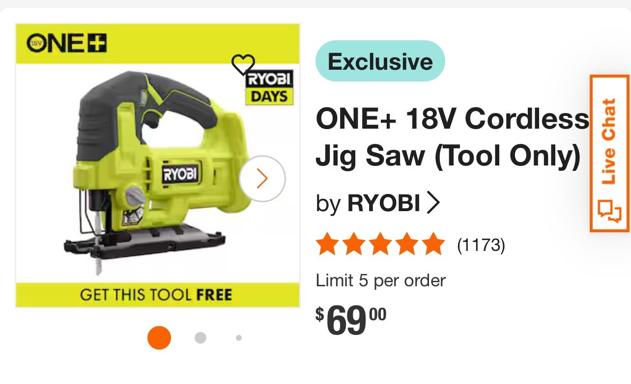 ONE+ 18V Cordless Jig Saw (Tool Only)