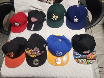 Lot Of 8 New Era 59FIFTY Fitted Hats Dodgers Lakers Chiefs 49ers MLB