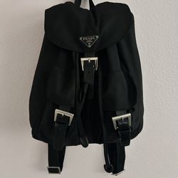 small black prada 3 pocket backpack