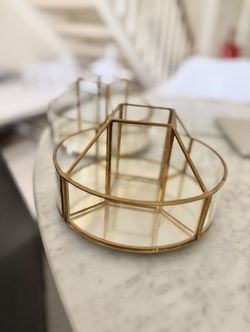 Rotating Vanity Organizing Container Brass and Glass