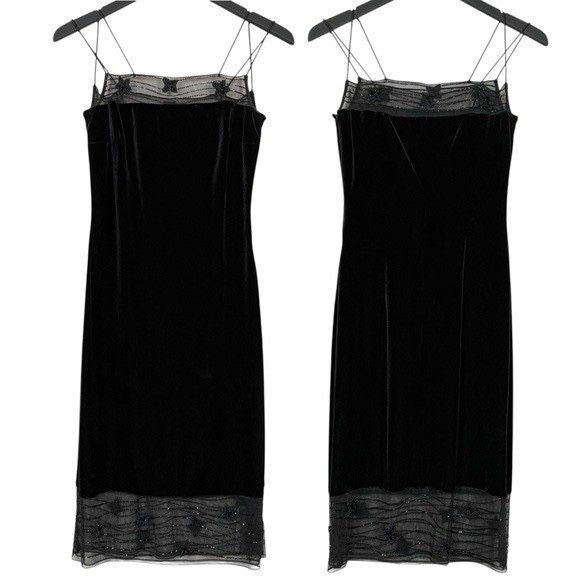 Velvet Dress With Mesh Embroidered Detail Size 4