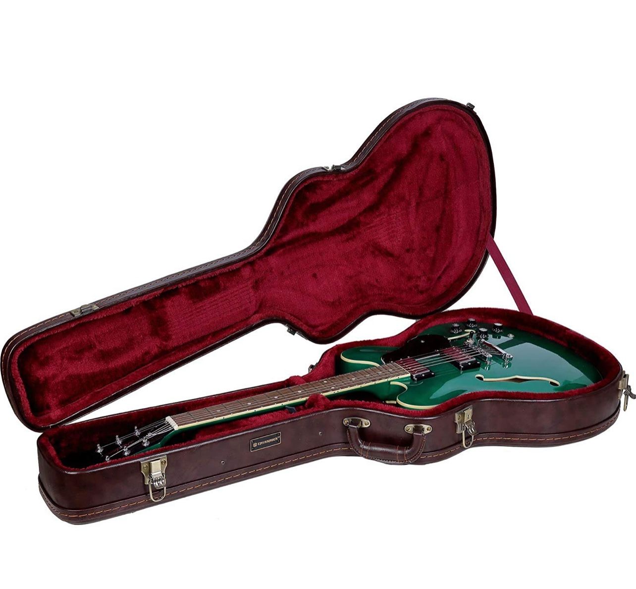 Crossrock Case - Hard-Shell Wooden Guitar Case - Fits 335 Electric Guitars - Stainless Steel Latches, Sponge Lining, Metal Feet, Storage Space - Vinta