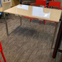 White And Chrome Dining Table For 6 Or Office Desk