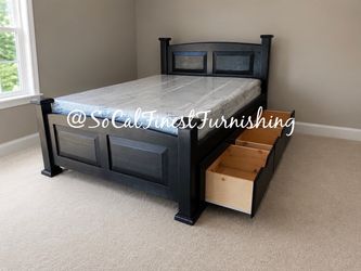Black Full Bed And Mattress With Drawers