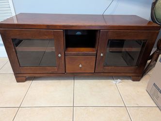 Wood TV Stand with Glass Door Cabinets