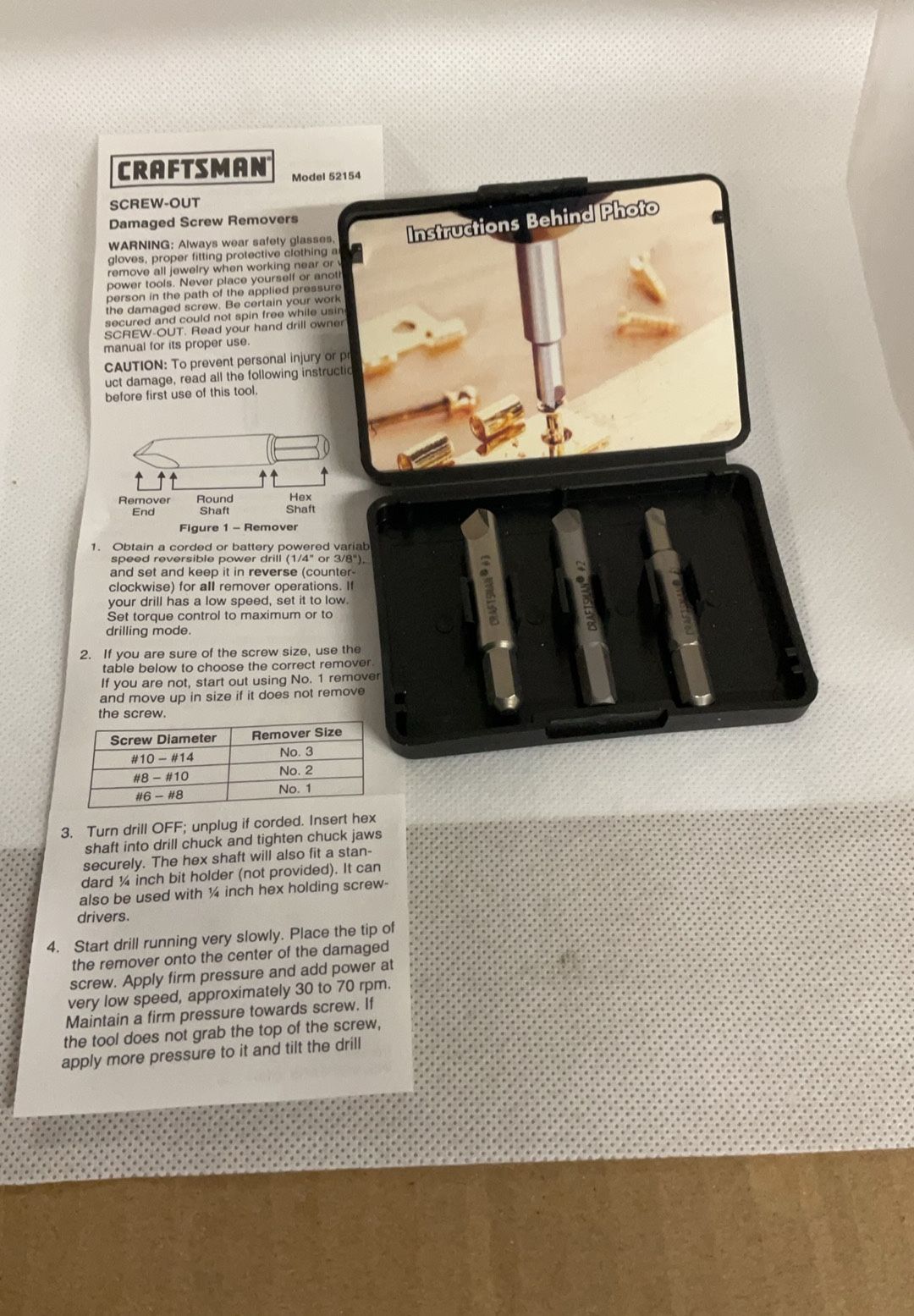 CRAFTSMAN SCREW-OUT SCREW REMOVERS Model 52154 NIB-Fast Ship