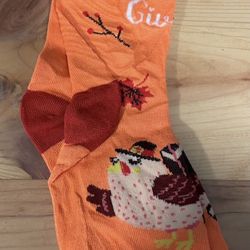 Adult Orange Happy Thanksgiving Turkey Socks 