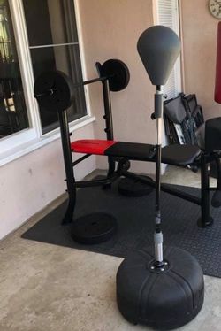 Weight bench with leg lift, and arm curl.