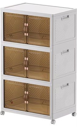 Storage Bins with Lids, Double-Door Collapsible Organizer with Wheels, Foldable Stackable Stroage Cabinet for Home, Closet, Kitchen and Office - Large