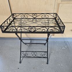 Chairish wrought iron and glass side table / tray