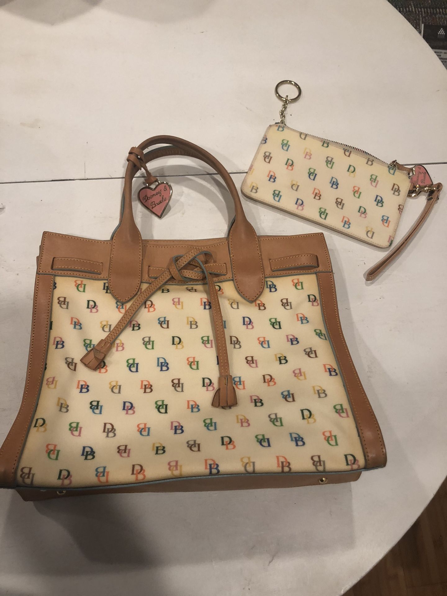 Dooney and Bourke Bag Wristlet Signature Logo Rainbow Tassel