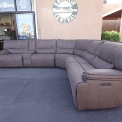 Brower Fabric Power Reclining Sectional Sofa Couch w/ Power Headrests